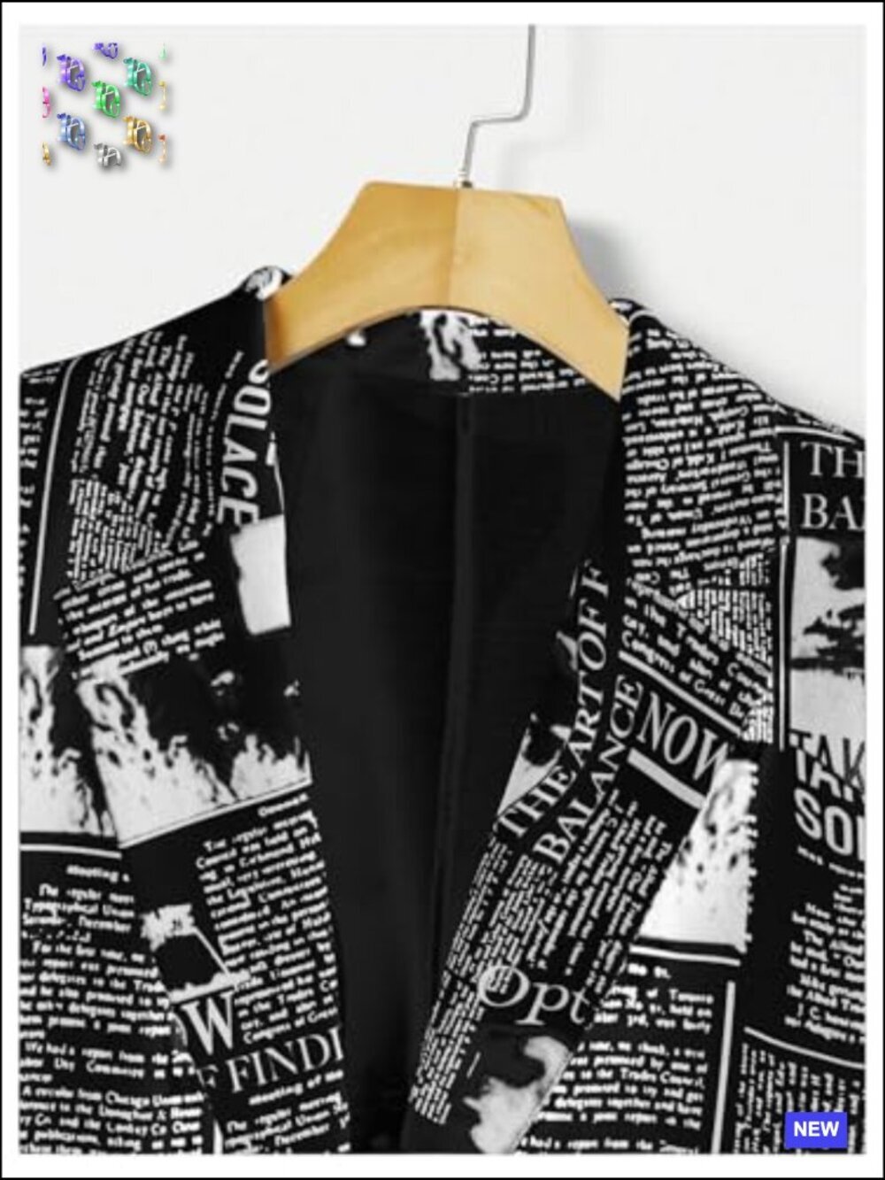 Newspaper Print Blazer Lapel Collar Long Sleeve Work Office Jacket Chic - Picture 5 of 7